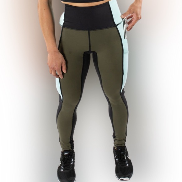 VIICAYA Compass Legging Aqua Olive Black Colorblock XL NEW - Picture 2 of 10